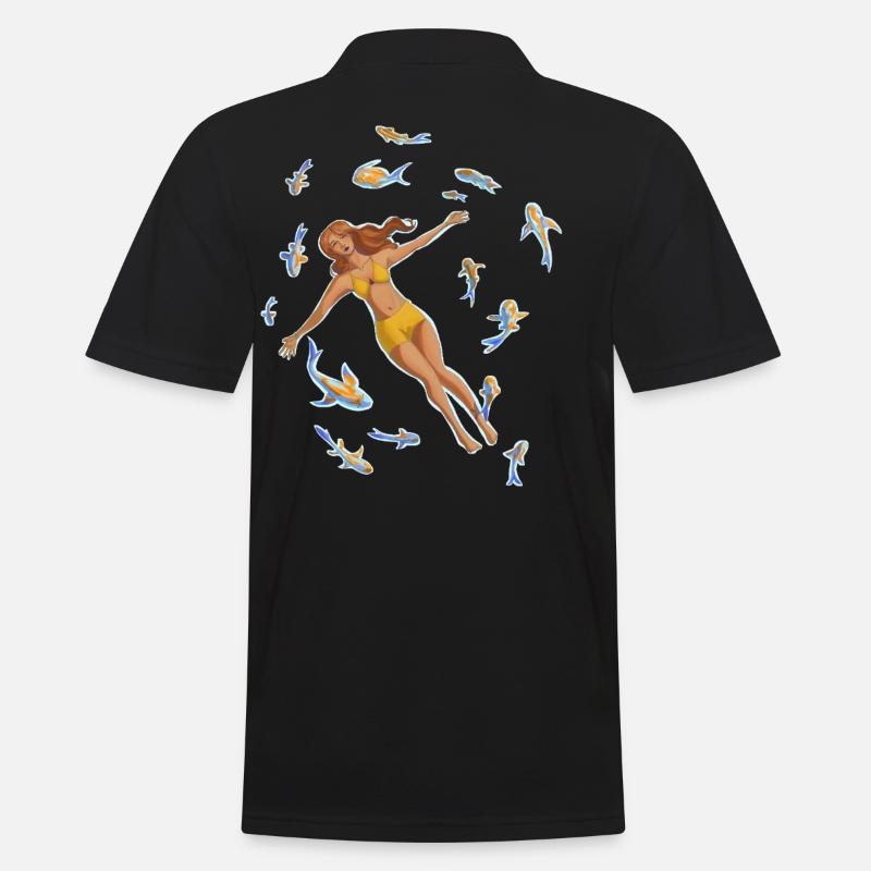 Femme dans l’eau avec des carpes koï - Polo Homme - noir