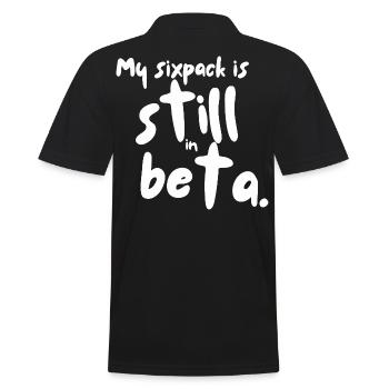 Humorous text print in hand lettering style - Men's Polo Shirt - black - Back - Kai (181cm)