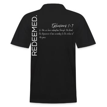 Redeemed - Ephesians 1:7 Christian Design - Men's Polo Shirt - black - Back - Kai (181cm)