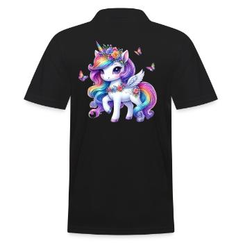 Rainbow Blossom Unicorn Wings - Men's Polo Shirt - black - Back - Kai (181cm)
