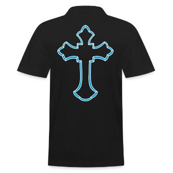 Neon-Kreuz Silhouette - Männer Poloshirt - Schwarz - Hinten - Kai (181cm)