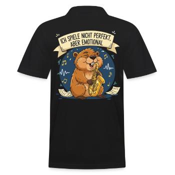 Emotionaler Biber Saxophonspieler - Männer Poloshirt - Schwarz - Hinten - Kai (181cm)