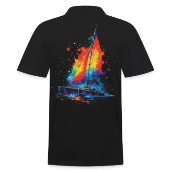 Catamaran - Sailboat Multihull splash art Colorful - Men's Polo Shirt - black - Back - Kai (181cm)