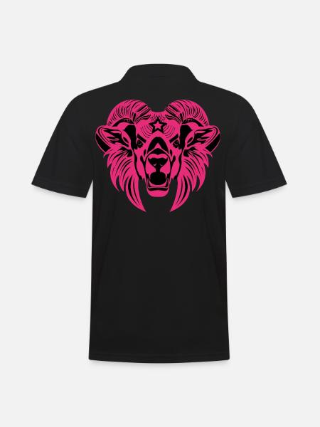 Tierkopf – Fabeltier, Tier, Löwe, Bock, Ram, Buck - Männer Poloshirt - Schwarz