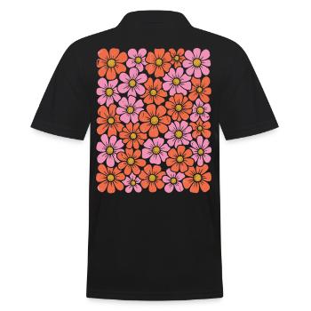 Retro Groovy Flowers – 70s Folk Art Screenprint De - Männer Poloshirt - Schwarz - Hinten - Kai (181cm)