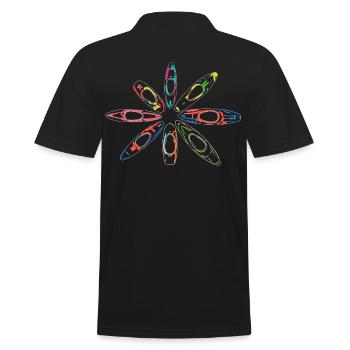 Bunter Ring aus Wildwasserkajaks im Neonstil - Männer Poloshirt - Schwarz - Hinten - Kai (181cm)