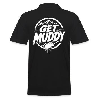 Get Muddy - White Logo  - Männer Poloshirt - Schwarz - Hinten - Kai (181cm)