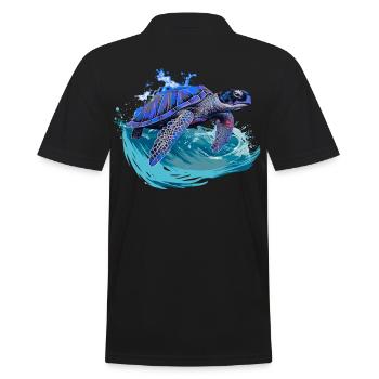 Meeresschildkröte surft auf Welle - Männer Poloshirt - Schwarz - Hinten - Kai (181cm)