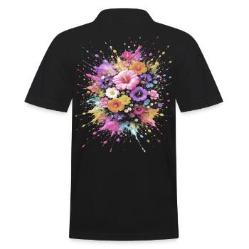 Mehrfarbige Blumenstrauß-Splash-Art - Männer Poloshirt - Schwarz - Hinten - Kai (181cm)