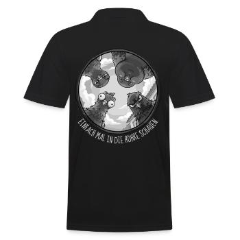 EINFACH MAL IN DIE RÖHRE SCHAUEN Monochrom -Tauben - Männer Poloshirt - Schwarz - Hinten - Kai (181cm)
