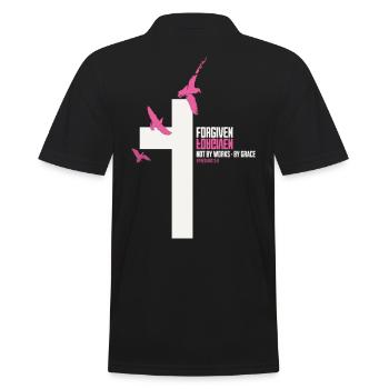 FORGIVEN Kreuz Tauben Pink Weiß Vers - Männer Poloshirt - Schwarz - Hinten - Kai (181cm)