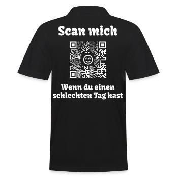 QR-Code mit freundlicher Botschaft (Scanne Mich) - Männer Poloshirt - Schwarz - Hinten - Kai (181cm)