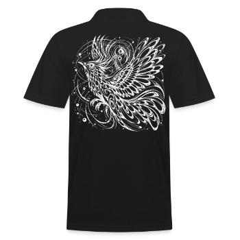 Mystischer Phönix Lineart – Kosmischer Vogel  - Männer Poloshirt - Schwarz - Hinten - Kai (181cm)