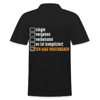 Tiermotiv Waschbär - Männer Poloshirt - Schwarz - Hinten - Kai (181cm)