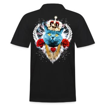 Blue Cat The King - cat crown laurel roses - Men's Polo Shirt - black - Back - Kai (181cm)