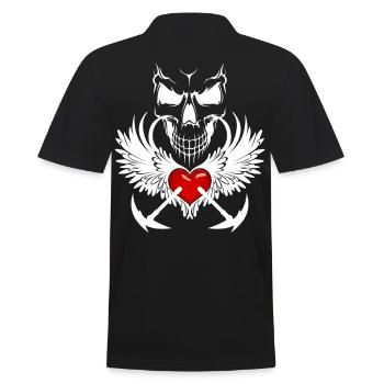 Crâne, ailes d’ange, cœur et faux en blanc - Polo Homme - noir - Dos - Kai (181cm)