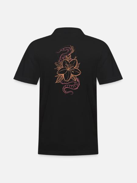 Composition style tattoo serpent et floral - Polo Homme - noir