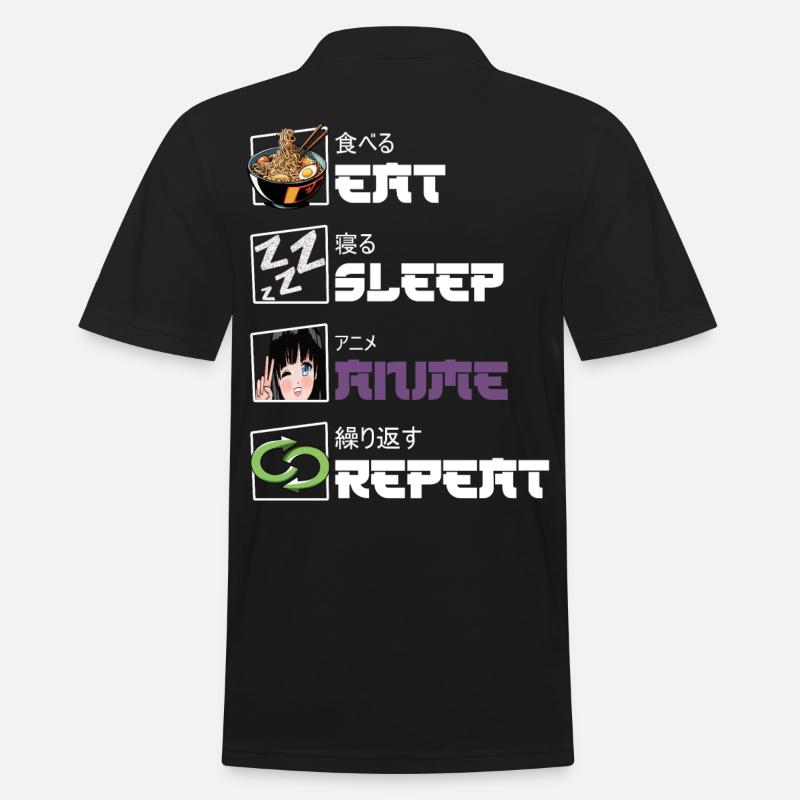 Manger Sommeil Anime Répéter - Polo Homme - noir