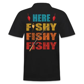 Here Fishy - Männer Poloshirt - Schwarz - Hinten - Kai (181cm)