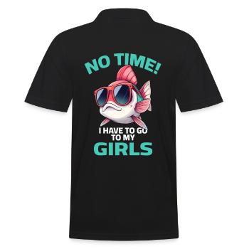 Fisch Sprüche - No Time i have to go to my girls - Männer Poloshirt - Schwarz - Hinten - Kai (181cm)
