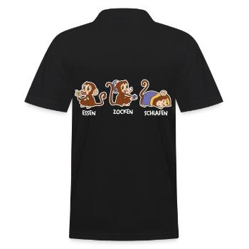 Essen Zocken Schlafen Gamer Gaming Affe - Männer Poloshirt - Schwarz - Hinten - Kai (181cm)