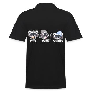 Essen Zocken Schlafen Gamer Gaming Waschbär - Männer Poloshirt - Schwarz - Hinten - Kai (181cm)