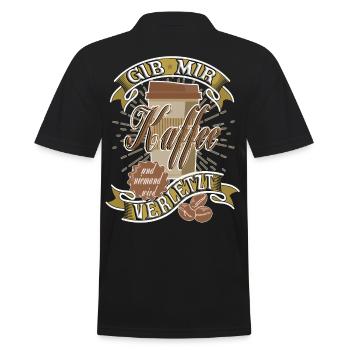 GIB MIR KAFFEE UND NIEMAND WIRD VERLETZT - Männer Poloshirt - Schwarz - Hinten - Kai (181cm)