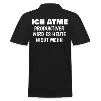 Ich atme produktiver wird es heute nicht mehr - Männer Poloshirt - Schwarz - Hinten - Kai (181cm)