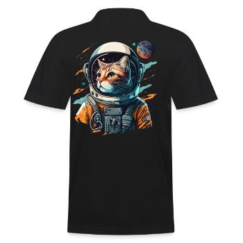 Katze im Raumanzug im Weltall. Mietze Haustier - Männer Poloshirt - Schwarz - Hinten - Kai (181cm)