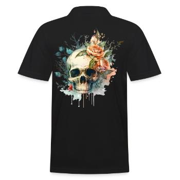 Totenkopf mit Blumen - Skull Dia De Los Muertos - Männer Poloshirt - Schwarz - Hinten - Kai (181cm)