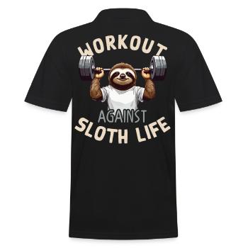 Lustiges Faultier Workout Gym Spruch Design - Männer Poloshirt - Schwarz - Hinten - Kai (181cm)