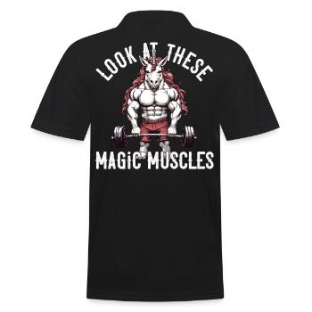 Magic Muscles Einhorn Powerlifting Fun - Männer Poloshirt - Schwarz - Hinten - Kai (181cm)