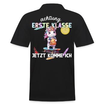 Einhorn Skateboard Einschulung Erste Klasse - Männer Poloshirt - Schwarz - Hinten - Kai (181cm)