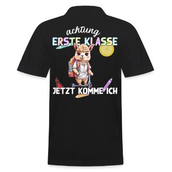 Erste Klasse Lama Alpaka Einschulung Motiv - Männer Poloshirt - Schwarz - Hinten - Kai (181cm)