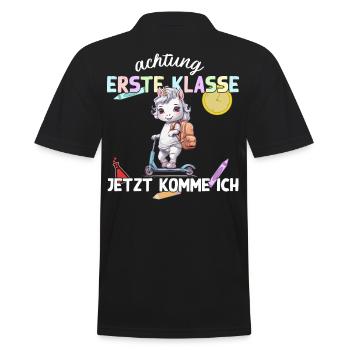 Einhorn Schulstart auf Roller Erste Klasse Kinder - Männer Poloshirt - Schwarz - Hinten - Kai (181cm)