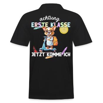 Süßer Hund Erste Klasse Schulanfang Motiv - Männer Poloshirt - Schwarz - Hinten - Kai (181cm)