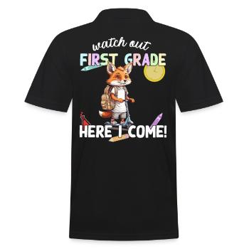 Fox First Day of School with Scooter Funny Saying - Men's Polo Shirt - black - Back - Kai (181cm)