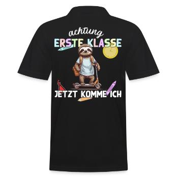 Lustiges Faultier Schulkind auf Roller Einschulung - Männer Poloshirt - Schwarz - Hinten - Kai (181cm)