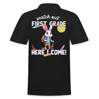 Schule Hase auf Roller lustiger Schulanfang Spruch - Männer Poloshirt - Schwarz - Hinten - Kai (181cm)