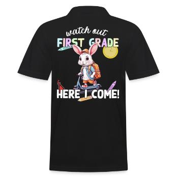 Funny Bunny on Scooter Back to School School Design - Men's Polo Shirt - black - Back - Kai (181cm)