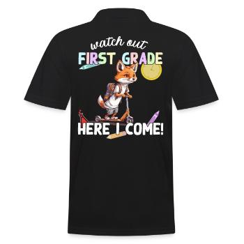 Fuchs Schulkind Einschulung mit Roller zur Schule - Männer Poloshirt - Schwarz - Hinten - Kai (181cm)