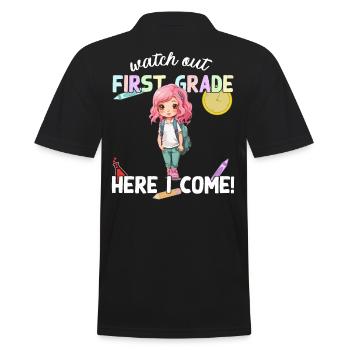 Funny Elementary School Girl School Enrollment Saying - Men's Polo Shirt - black - Back - Kai (181cm)