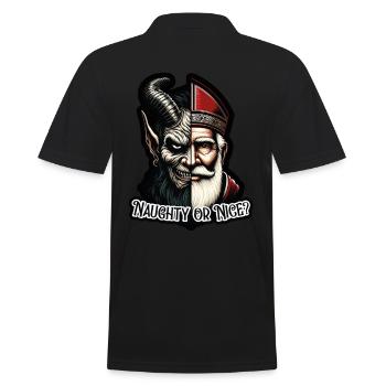"Frecher oder netter Weihnachtsmann mit zwei Gesichtern VS Krampus - Männer Poloshirt - Schwarz - Hinten - Kai (181cm)