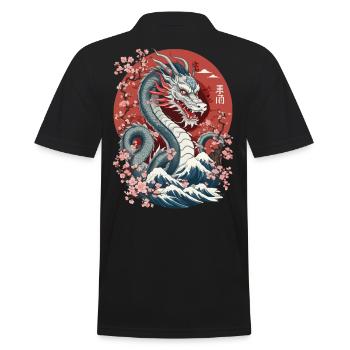 Japanischer Drache Aesthetic Streetwear Design - Männer Poloshirt - Schwarz - Hinten - Kai (181cm)