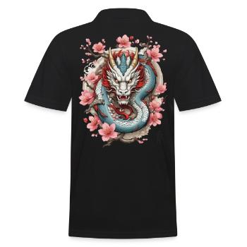 Japanese Dragon Aesthetic Streetwear Design - Men's Polo Shirt - black - Back - Kai (181cm)