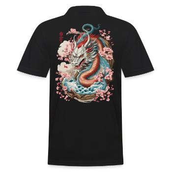Japanischer Drache Aesthetic Streetwear Design - Männer Poloshirt - Schwarz - Hinten - Kai (181cm)