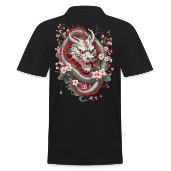 Japanischer Drache Kirschblüten Aesthetic Design - Männer Poloshirt - Schwarz - Hinten - Kai (181cm)
