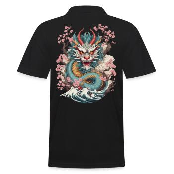 Japanese Dragon Aesthetic Streetwear Design - Men's Polo Shirt - black - Back - Kai (181cm)