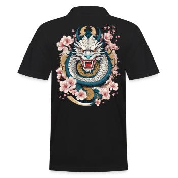 Japanischer Drache Aesthetic Streetwear Design - Männer Poloshirt - Schwarz - Hinten - Kai (181cm)