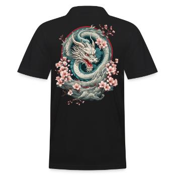 Japanese Dragon Aesthetic Streetwear Design - Men's Polo Shirt - black - Back - Kai (181cm)